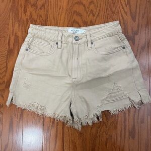Hidden Beige Distressed Frayed Hem Denim Shorts